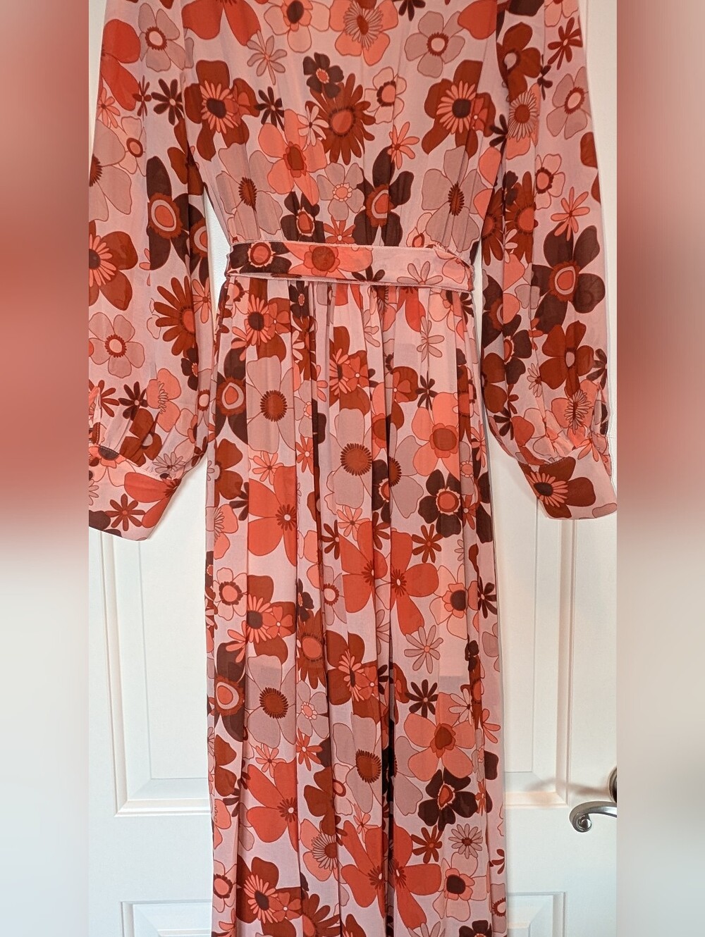 Retro Floral Boho Maxi Dress Long Sleeve Wrap Tie Waist - NWOT - Large - Picture 13 of 16